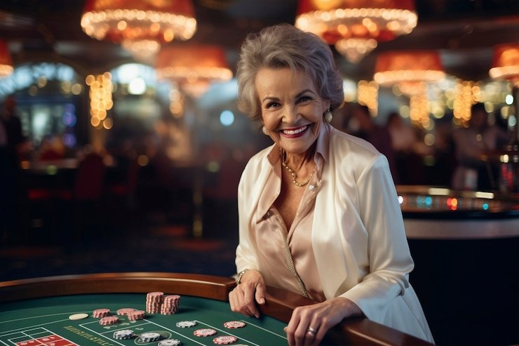 Tampilan meja permainan live casino klasik dengan dealer berseragam profesional