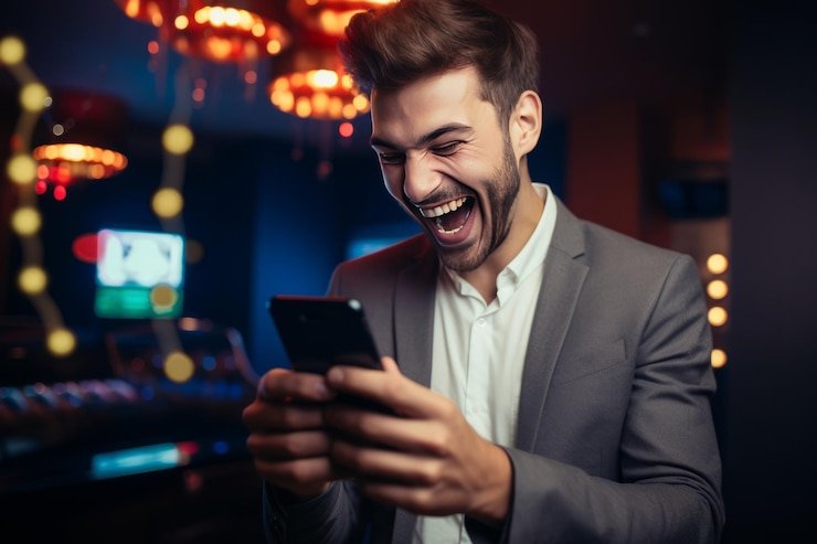 Slot game digital dengan desain futuristik dan warna-warni penuh cahaya neon